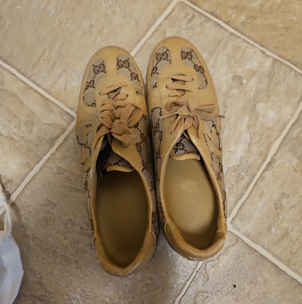 Gucci Tan GG Monogram Lace-Up Sneakers